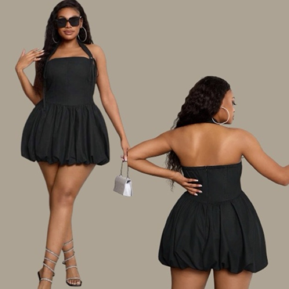 SHEIN SXY Curve Black Bubble Hem Halter Mini Dress Plus Size 4X